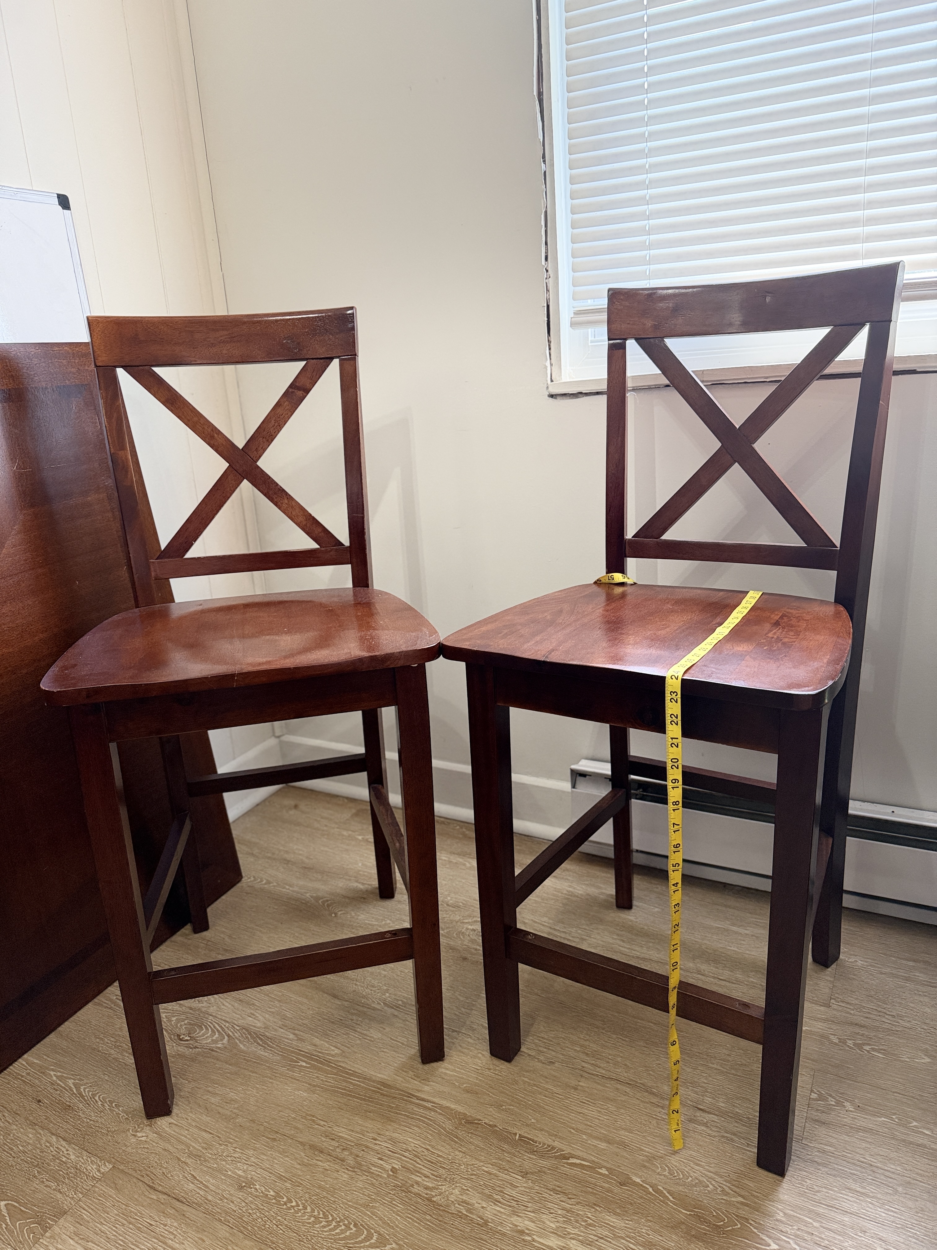 Set of 2 Wood Counter Height Chairs – X-Back Bar Stools (Cherry Finish)