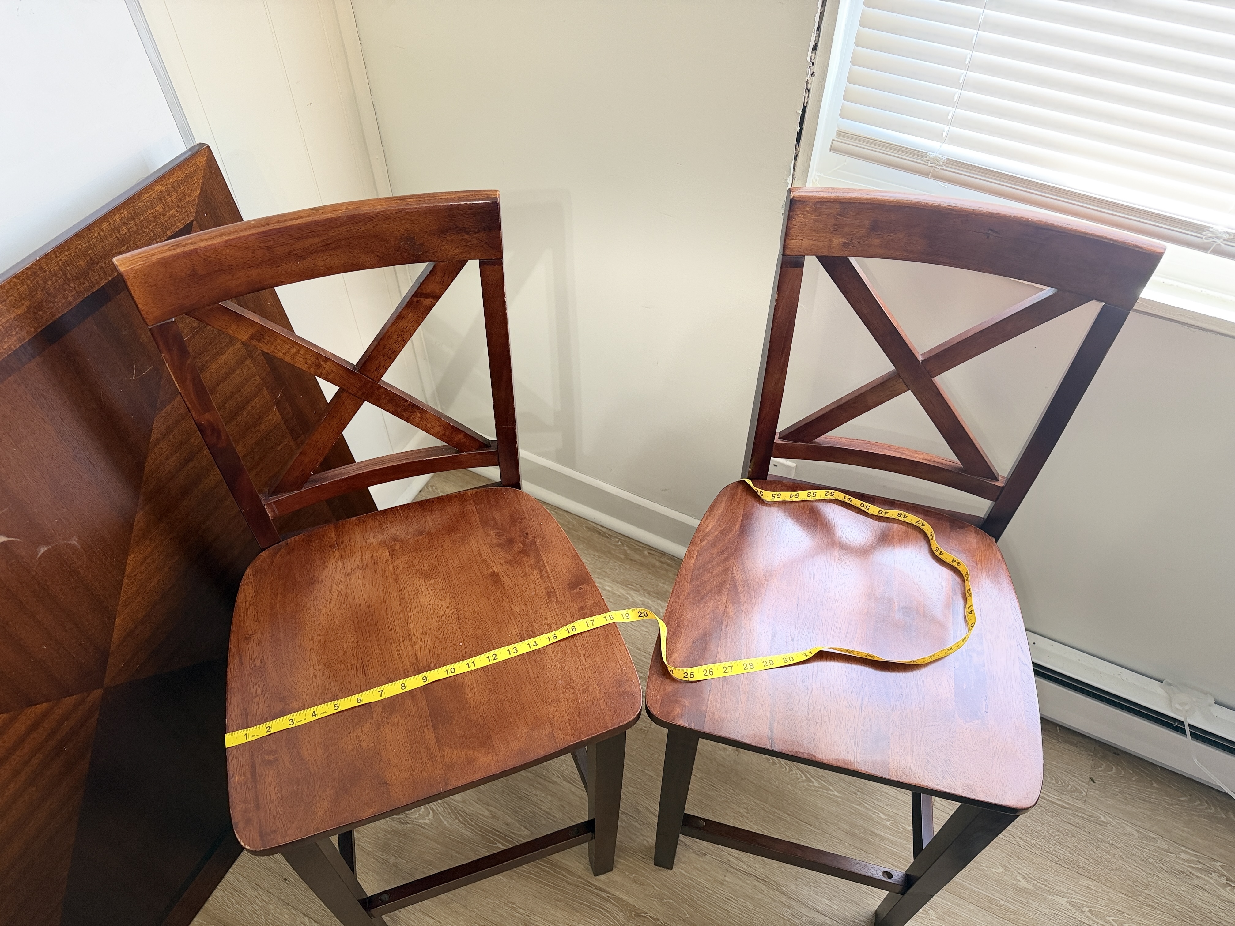Set of 2 Wood Counter Height Chairs – X-Back Bar Stools (Cherry Finish)