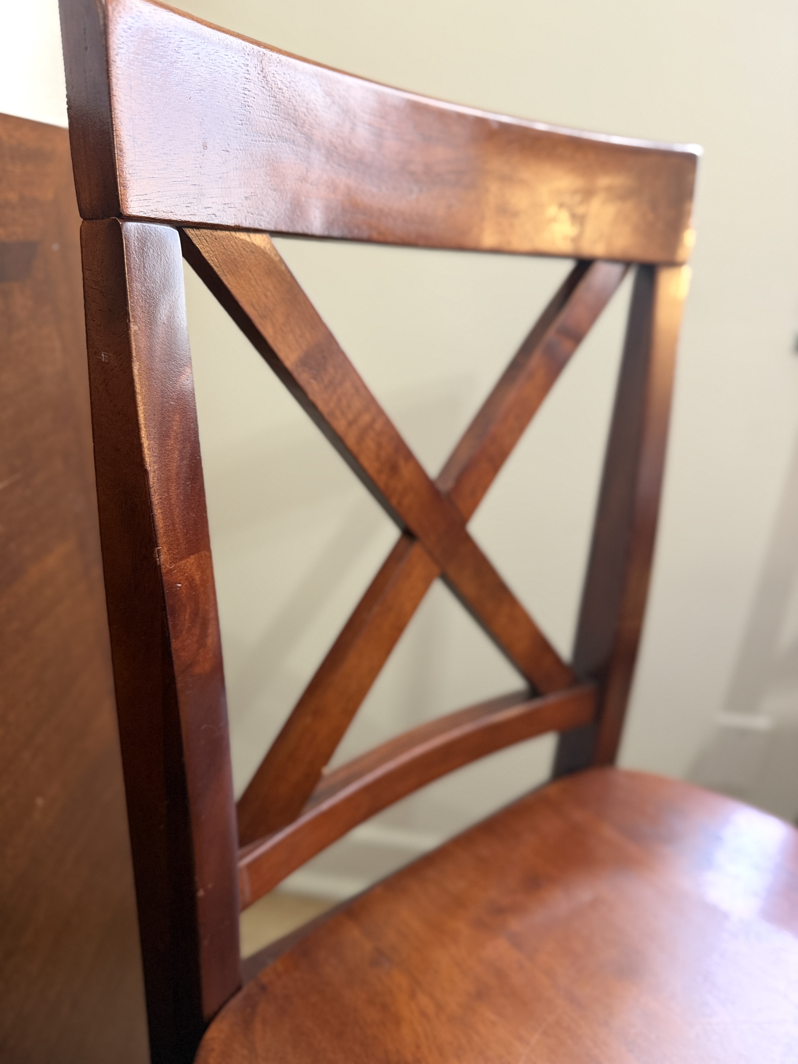 Set of 2 Wood Counter Height Chairs – X-Back Bar Stools (Cherry Finish)