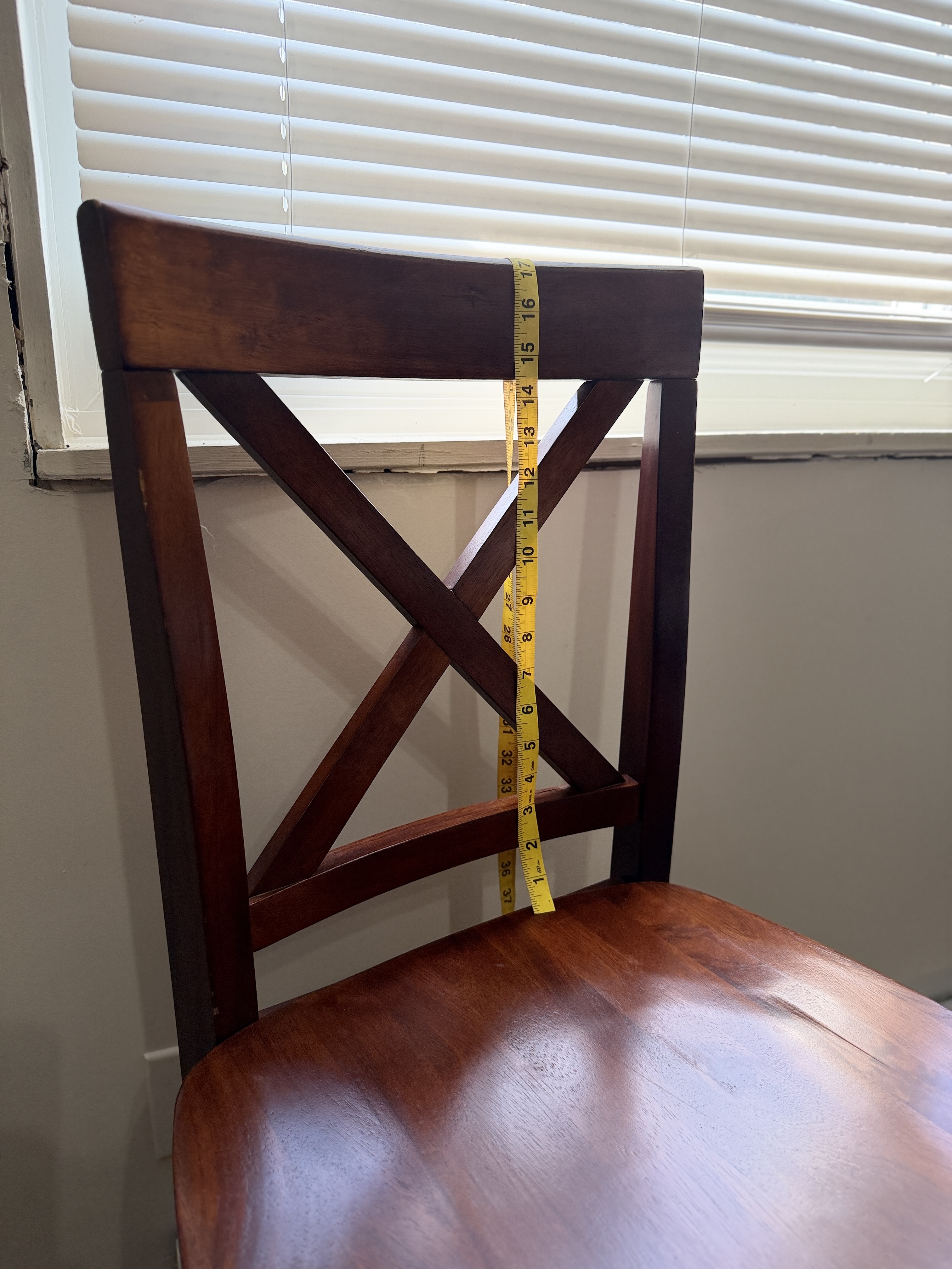 Set of 2 Wood Counter Height Chairs – X-Back Bar Stools (Cherry Finish)