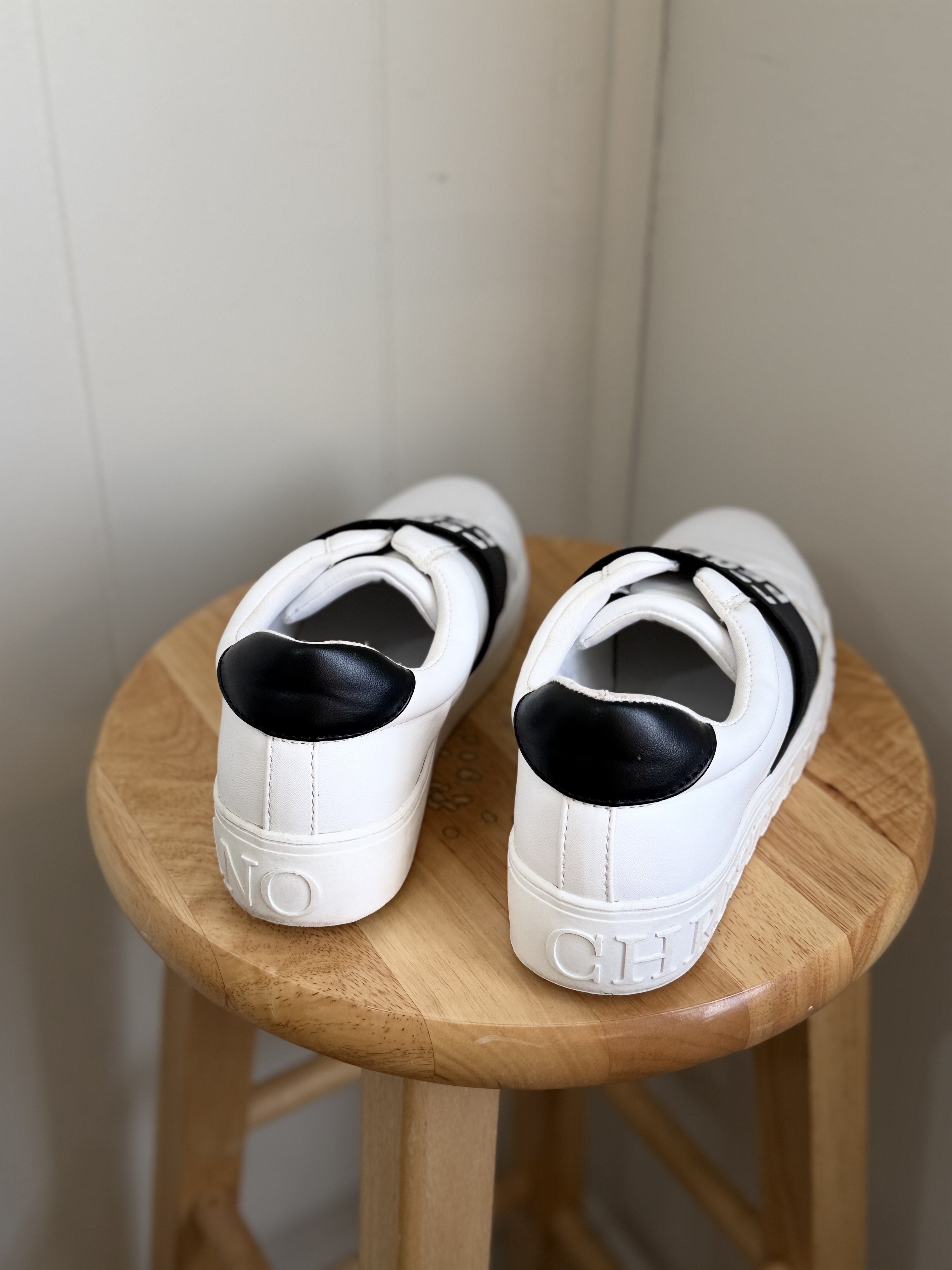 Christian Siriano White Platform Sneakers w/ “People Are People” Strap – Trendy Slip-On Shoes