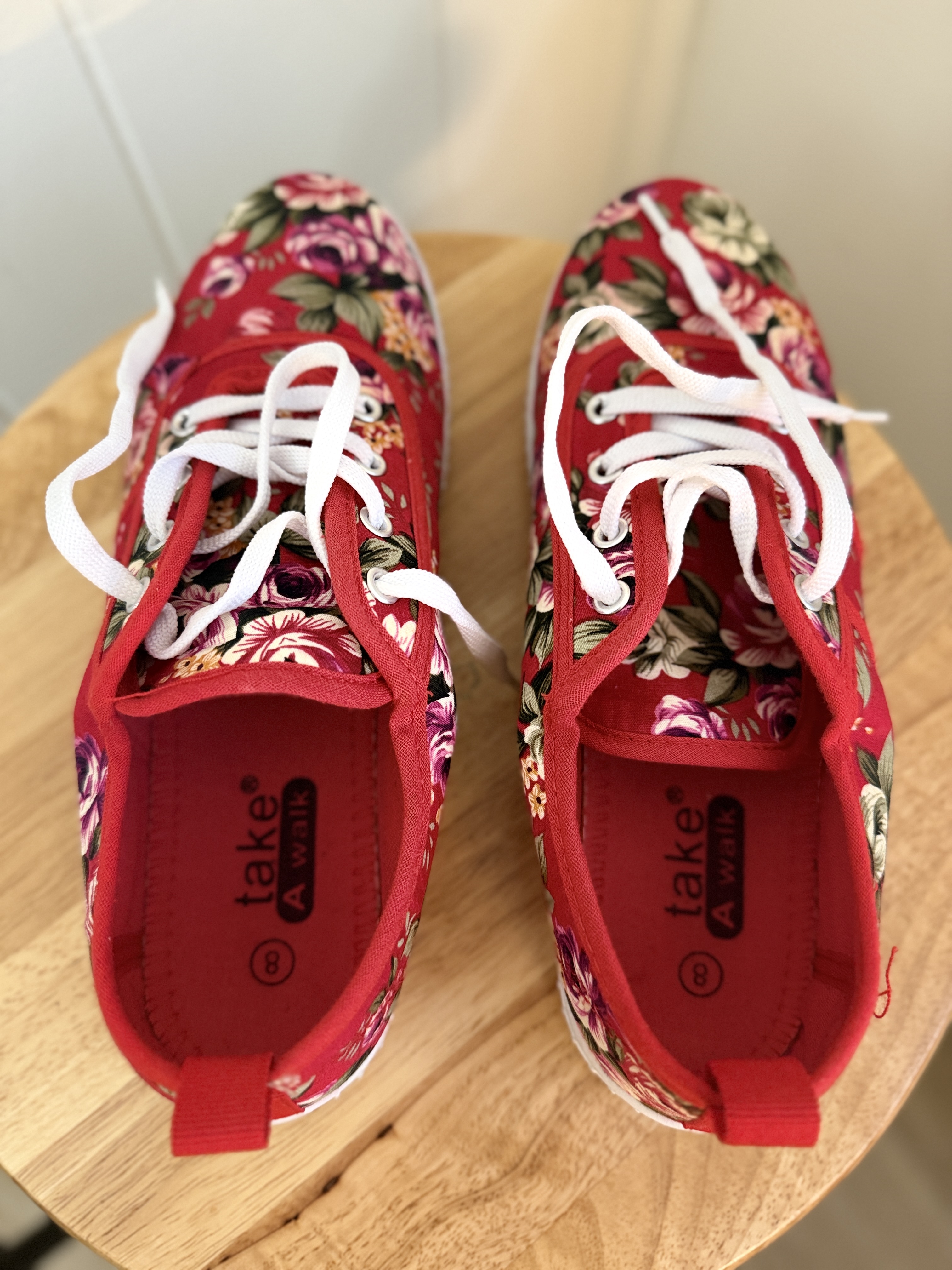 Red Floral Canvas Sneakers – Cute Flower Print Casual Lace-Up Shoes