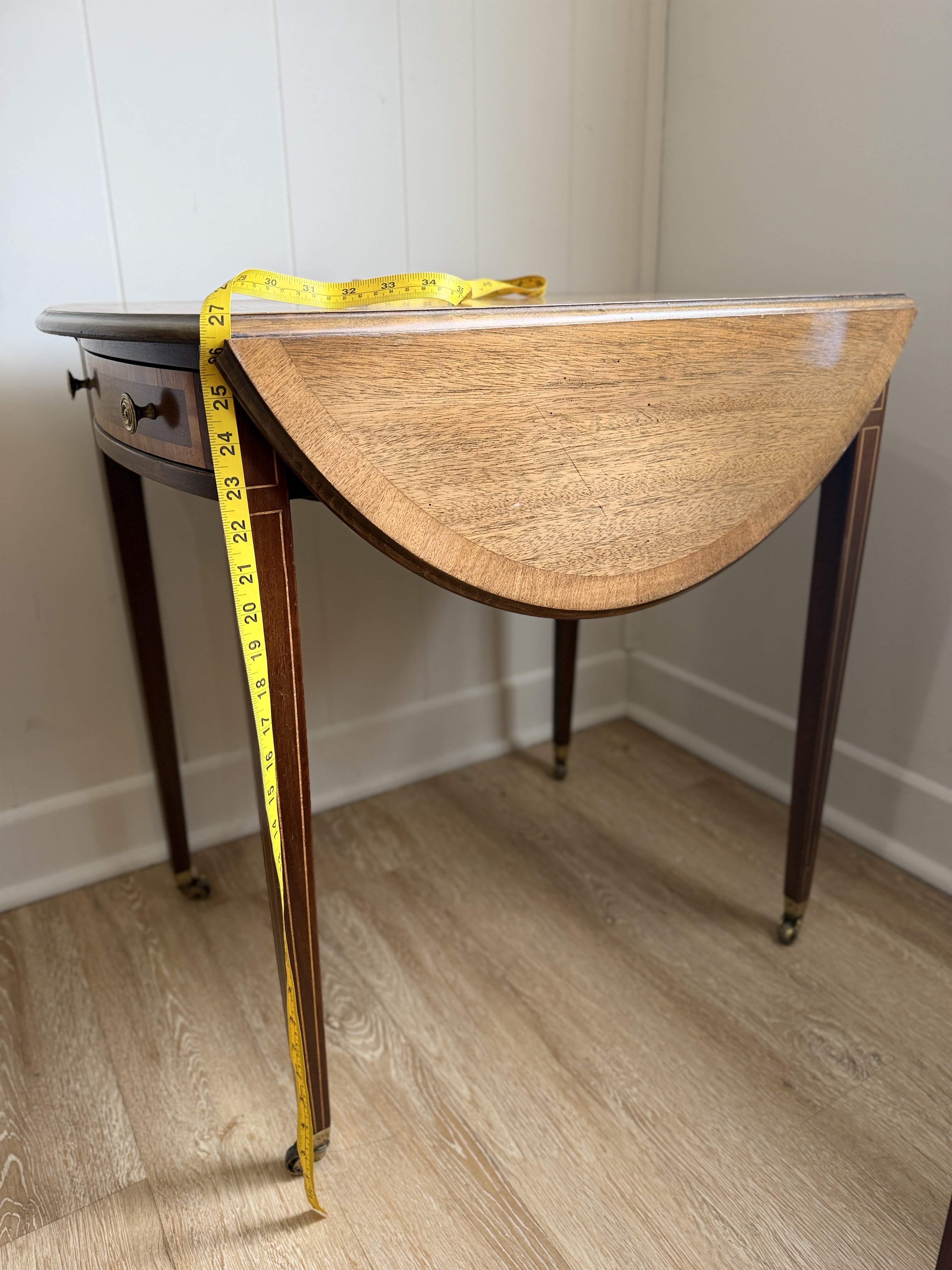 Vintage Pembroke Drop-Leaf Table w/ Drawer – Mahogany Side Table on Casters