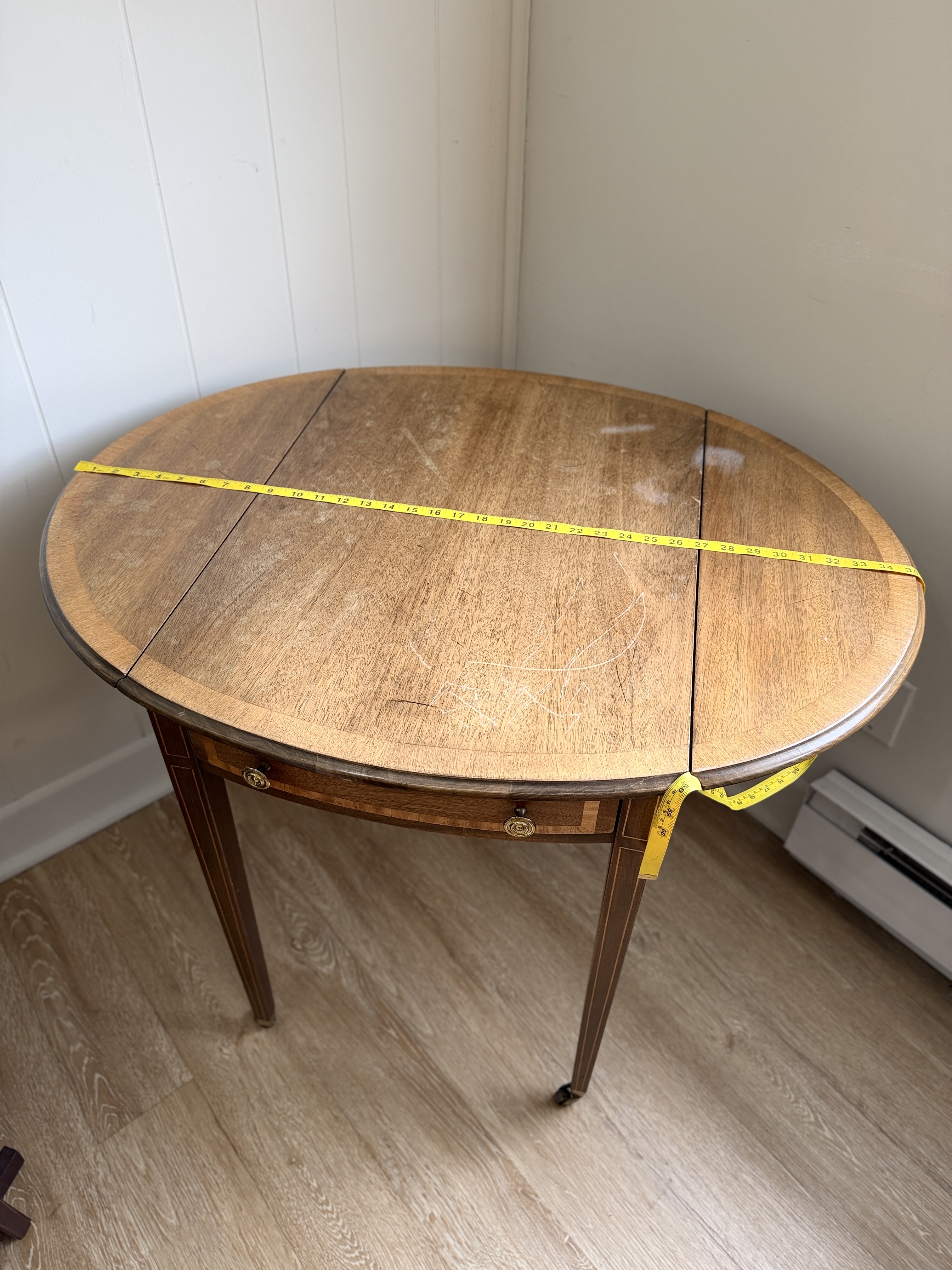 Vintage Pembroke Drop-Leaf Table w/ Drawer – Mahogany Side Table on Casters