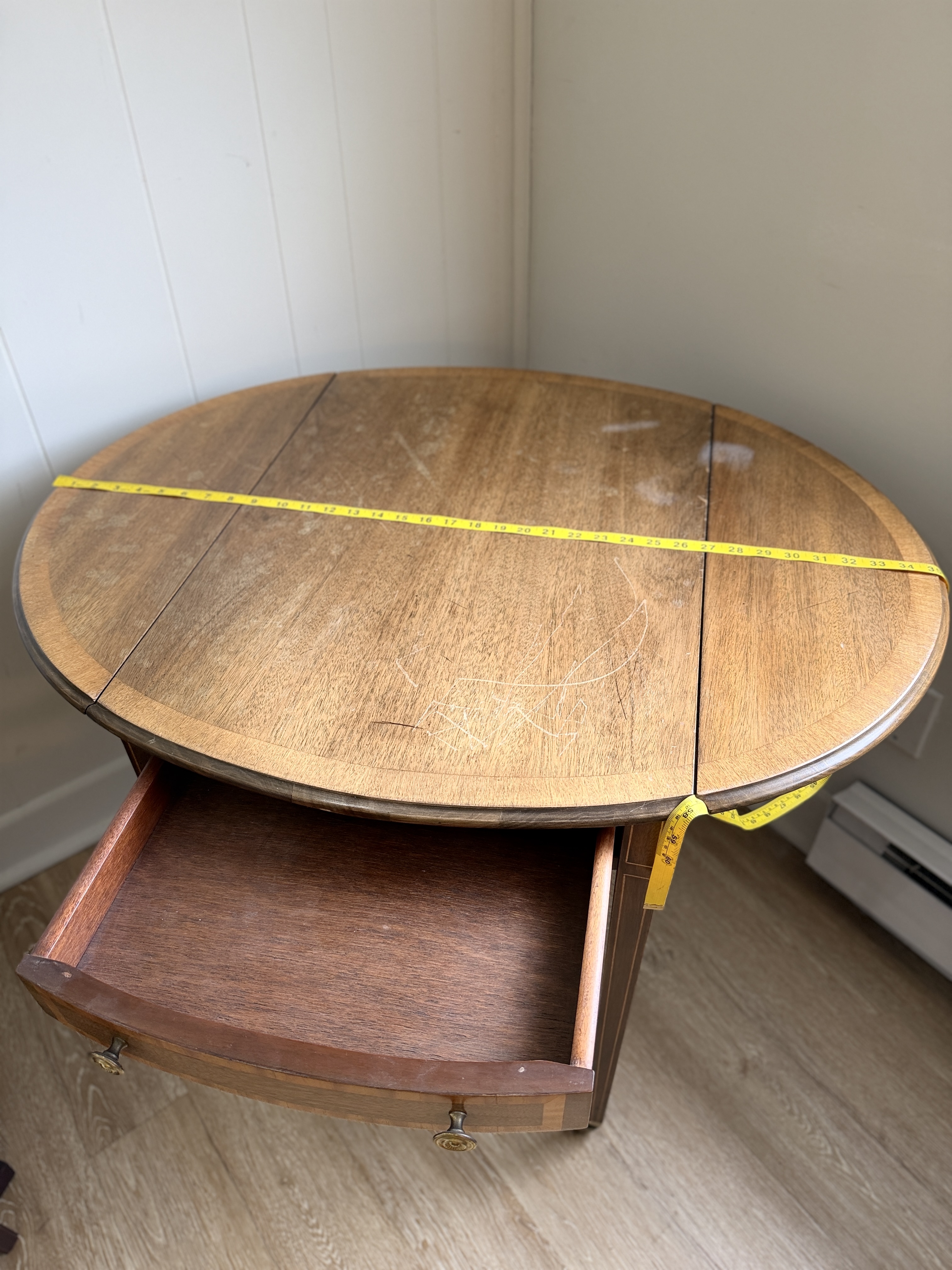 Vintage Pembroke Drop-Leaf Table w/ Drawer – Mahogany Side Table on Casters