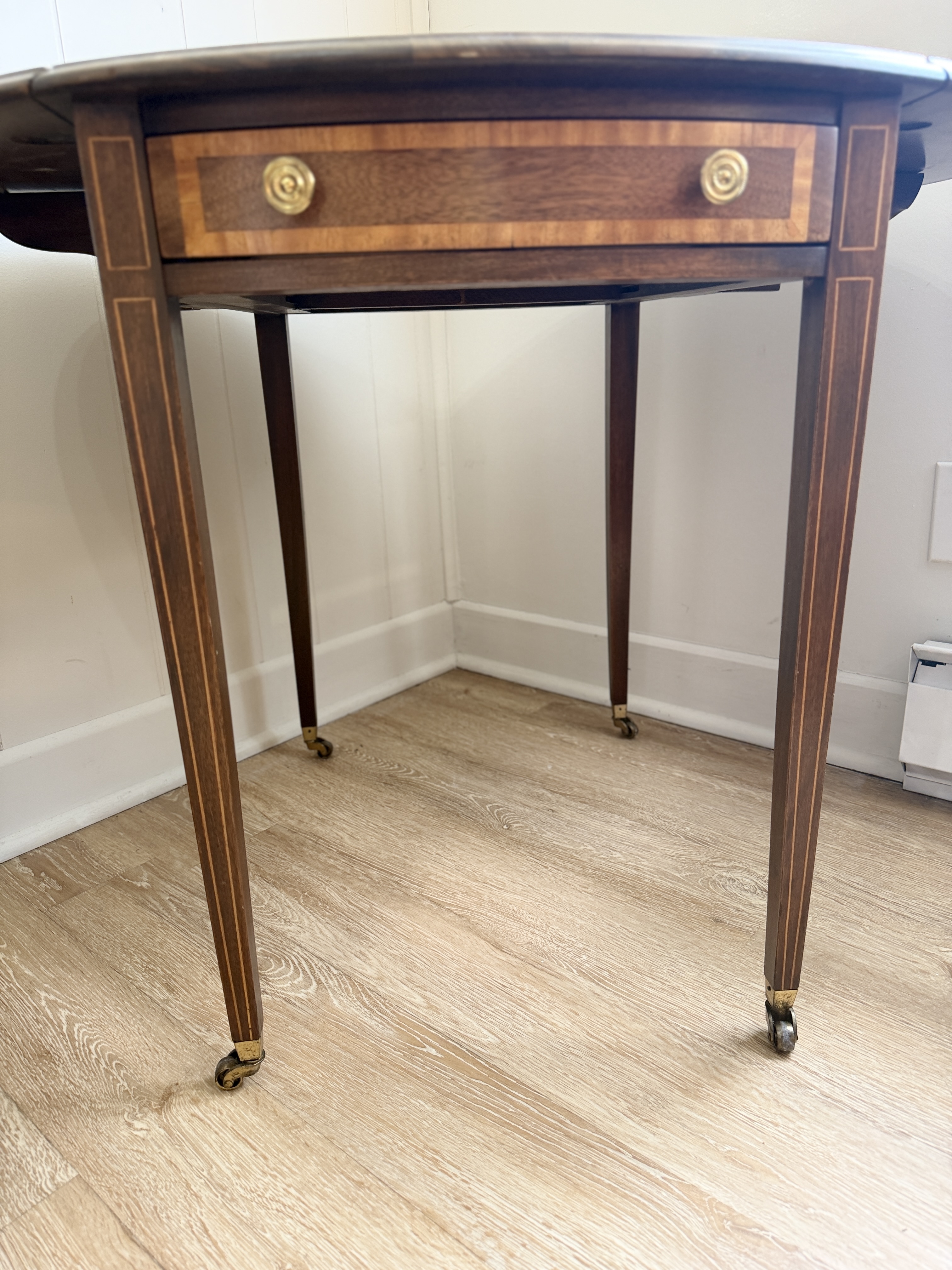 Vintage Pembroke Drop-Leaf Table w/ Drawer – Mahogany Side Table on Casters