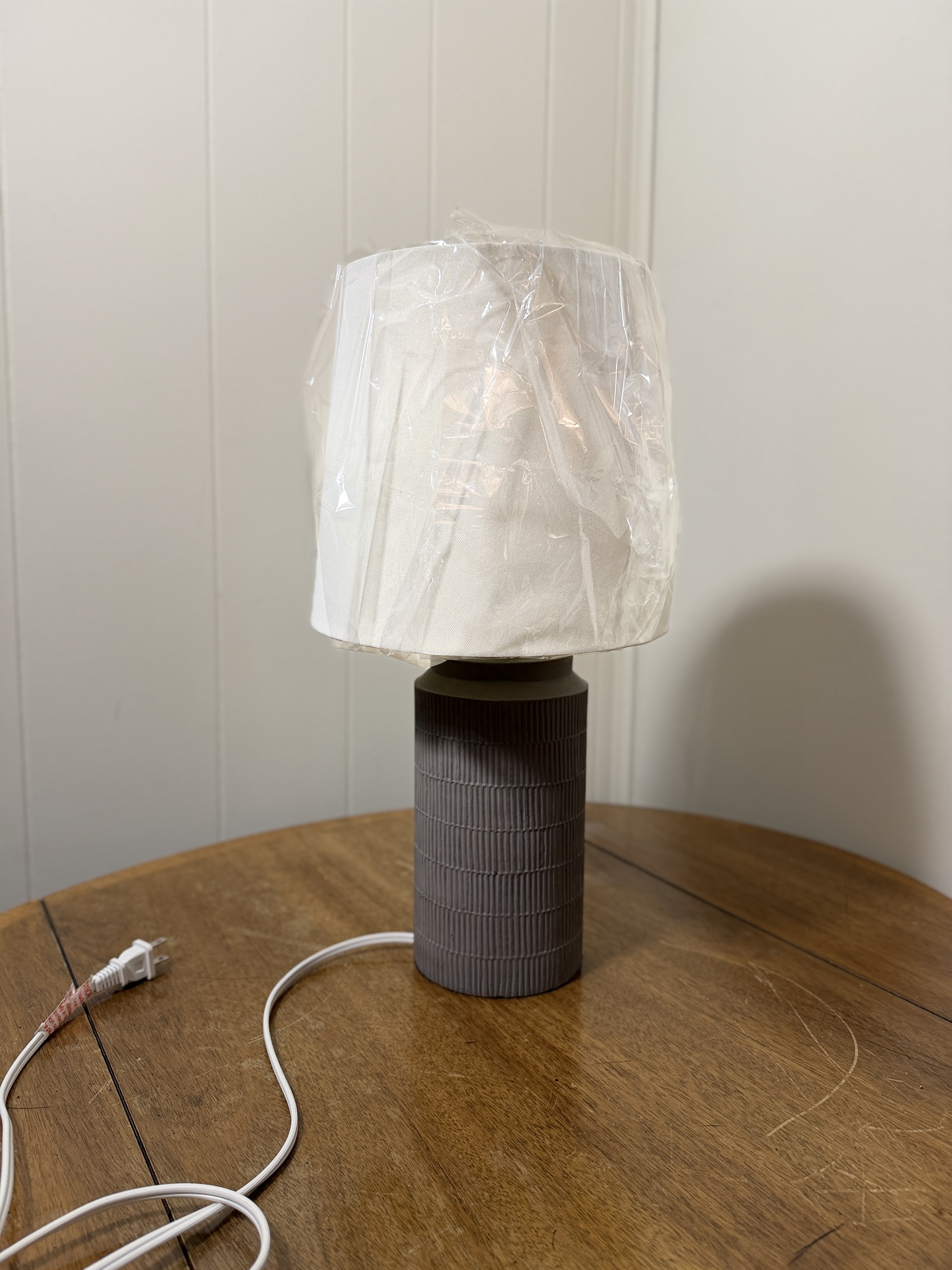 Modern Table Lamp w/ Fabric Shade – Neutral Decor Bedside Lamp