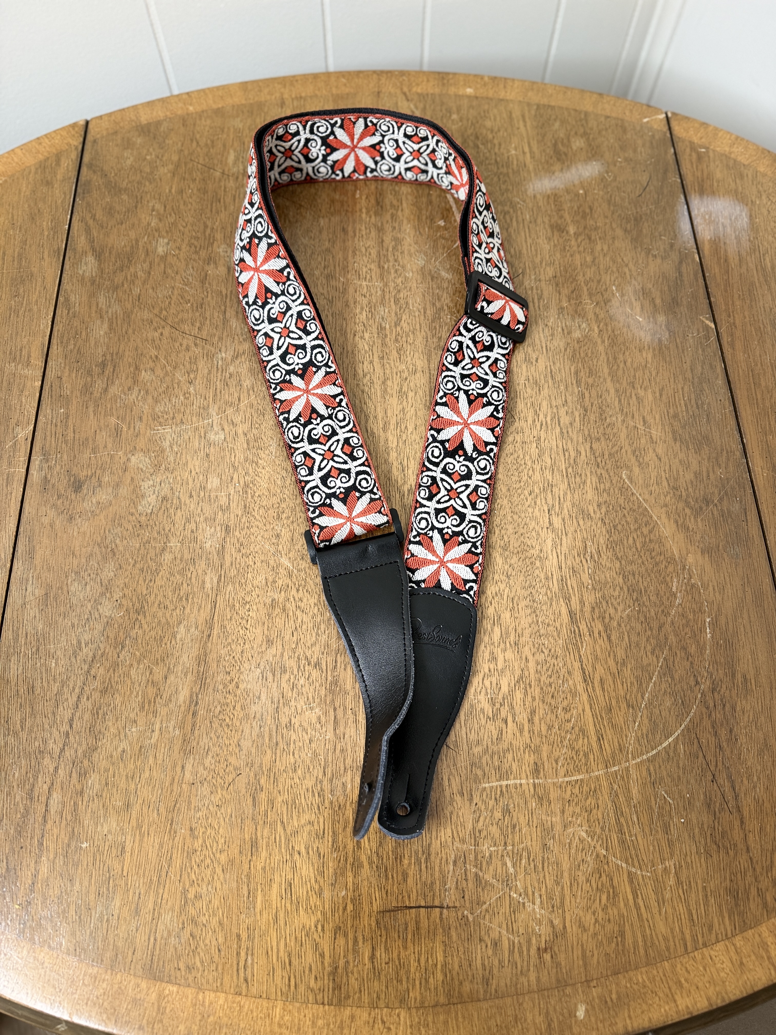 Woven Guitar Strap w/ Leather Ends – Adjustable Boho Floral Design