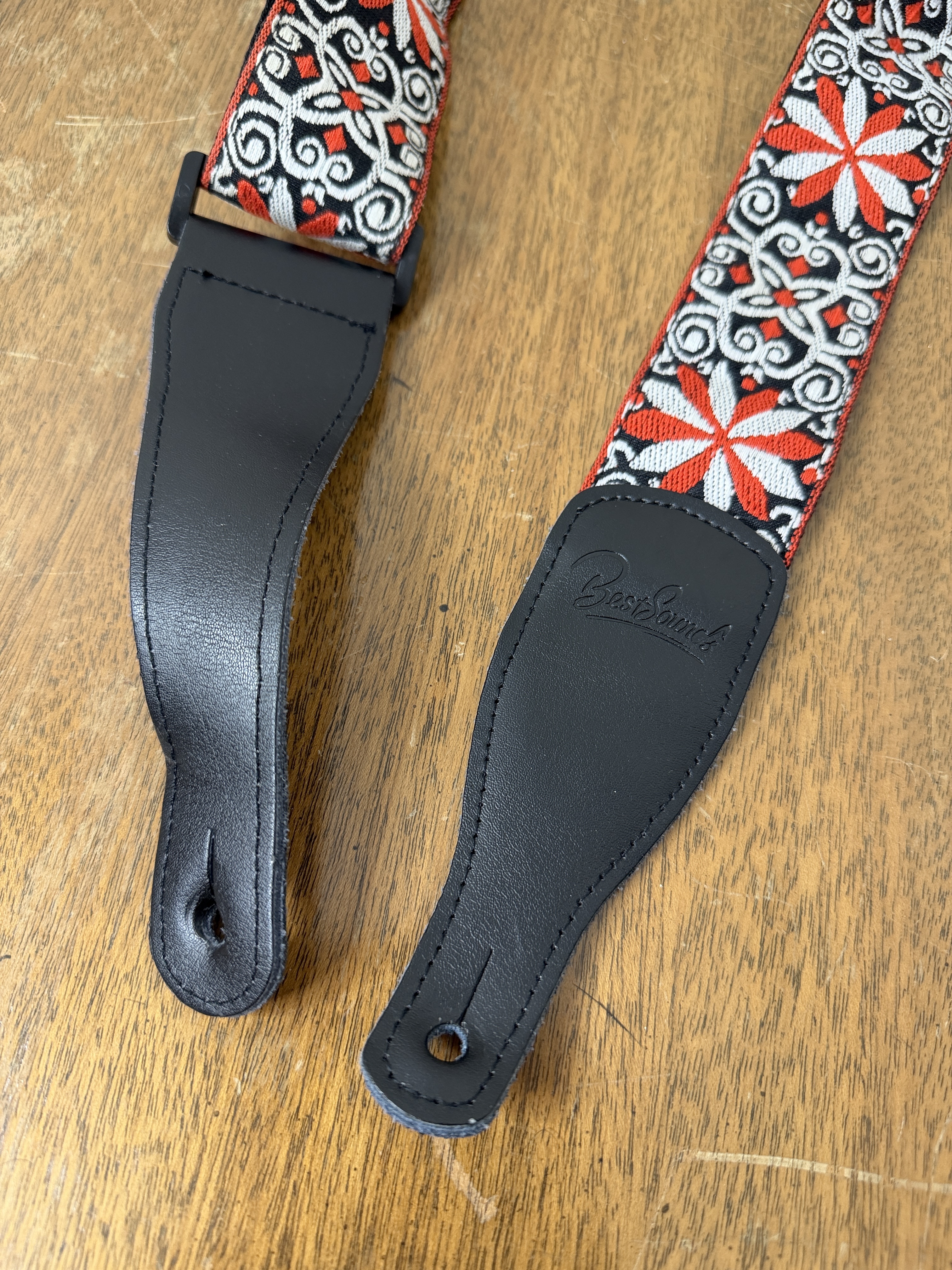 Woven Guitar Strap w/ Leather Ends – Adjustable Boho Floral Design