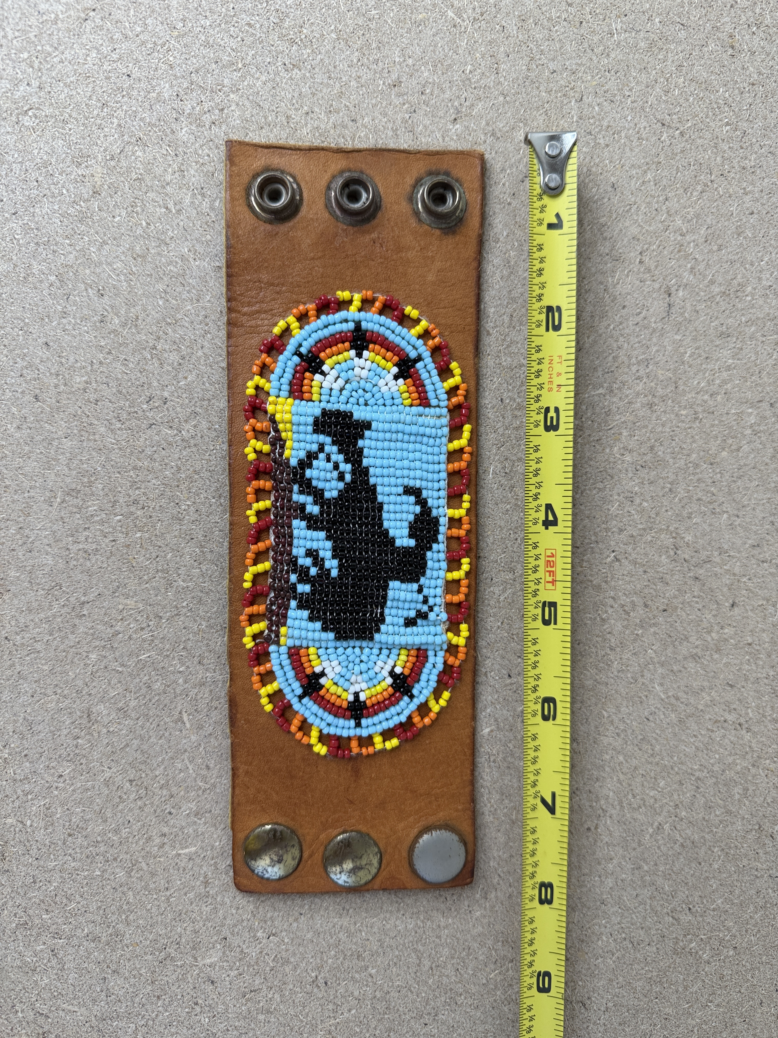 Native American Seed Beaded Leather Bracelet