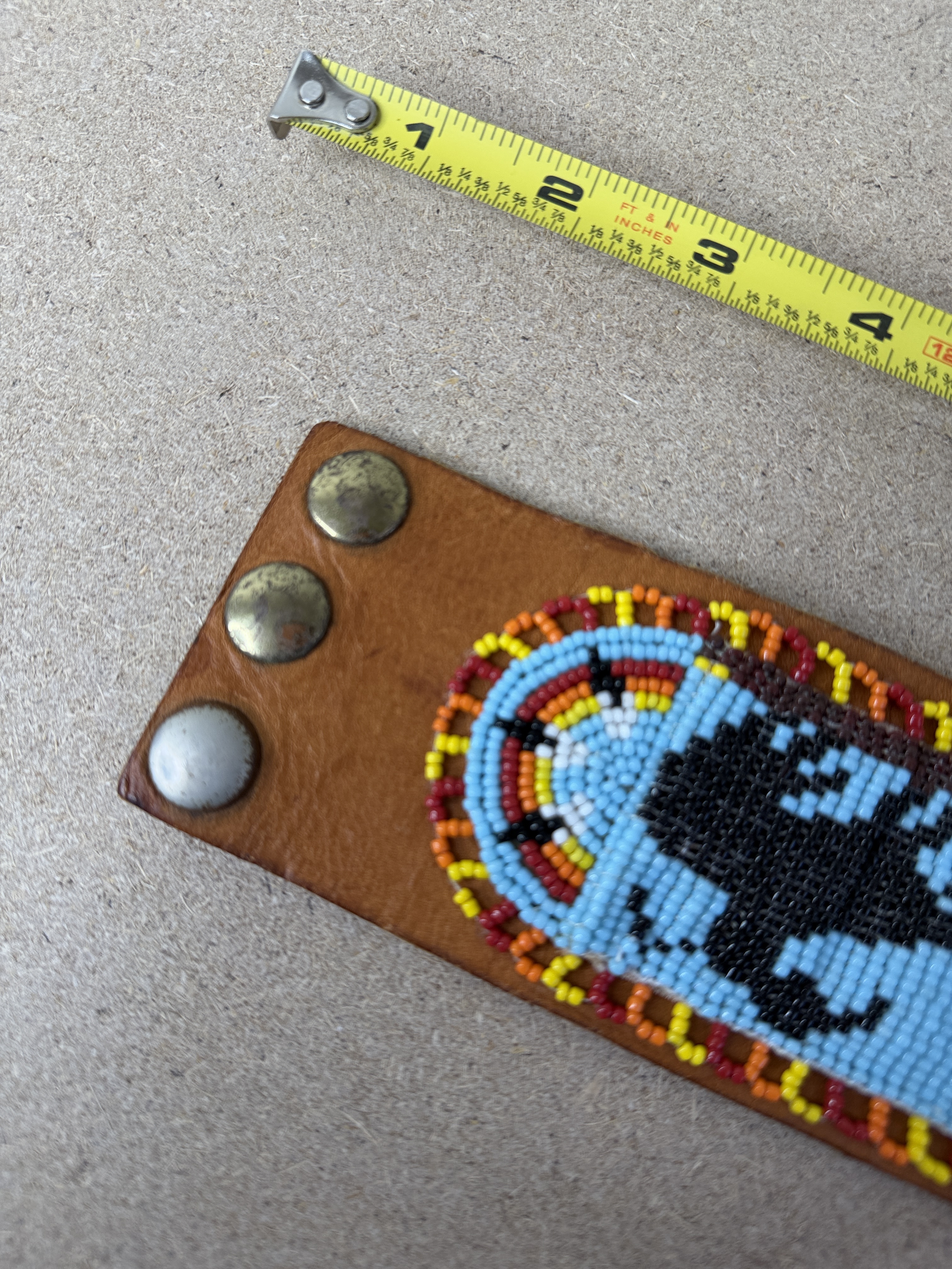 Native American Seed Beaded Leather Bracelet