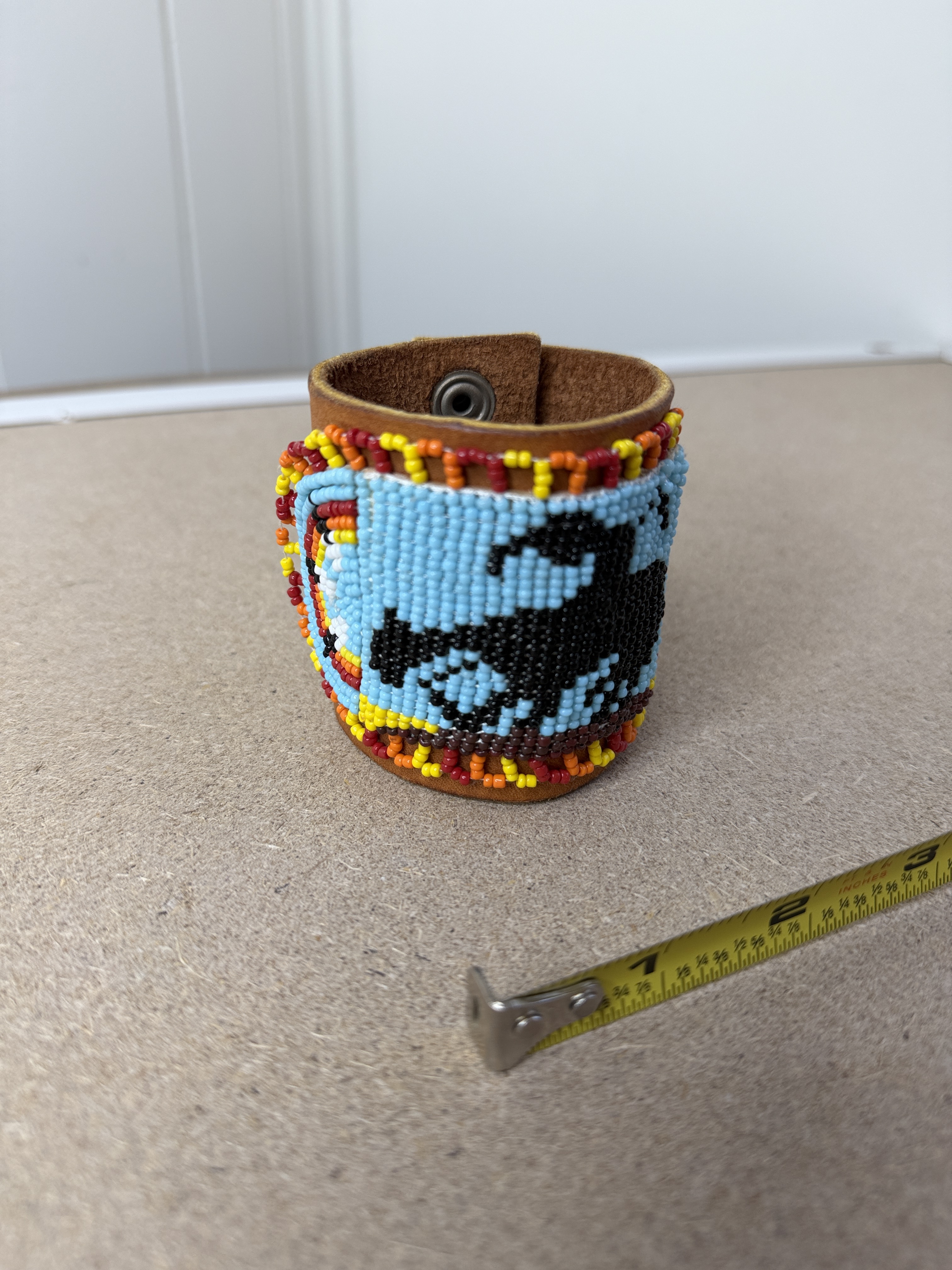Native American Seed Beaded Leather Bracelet