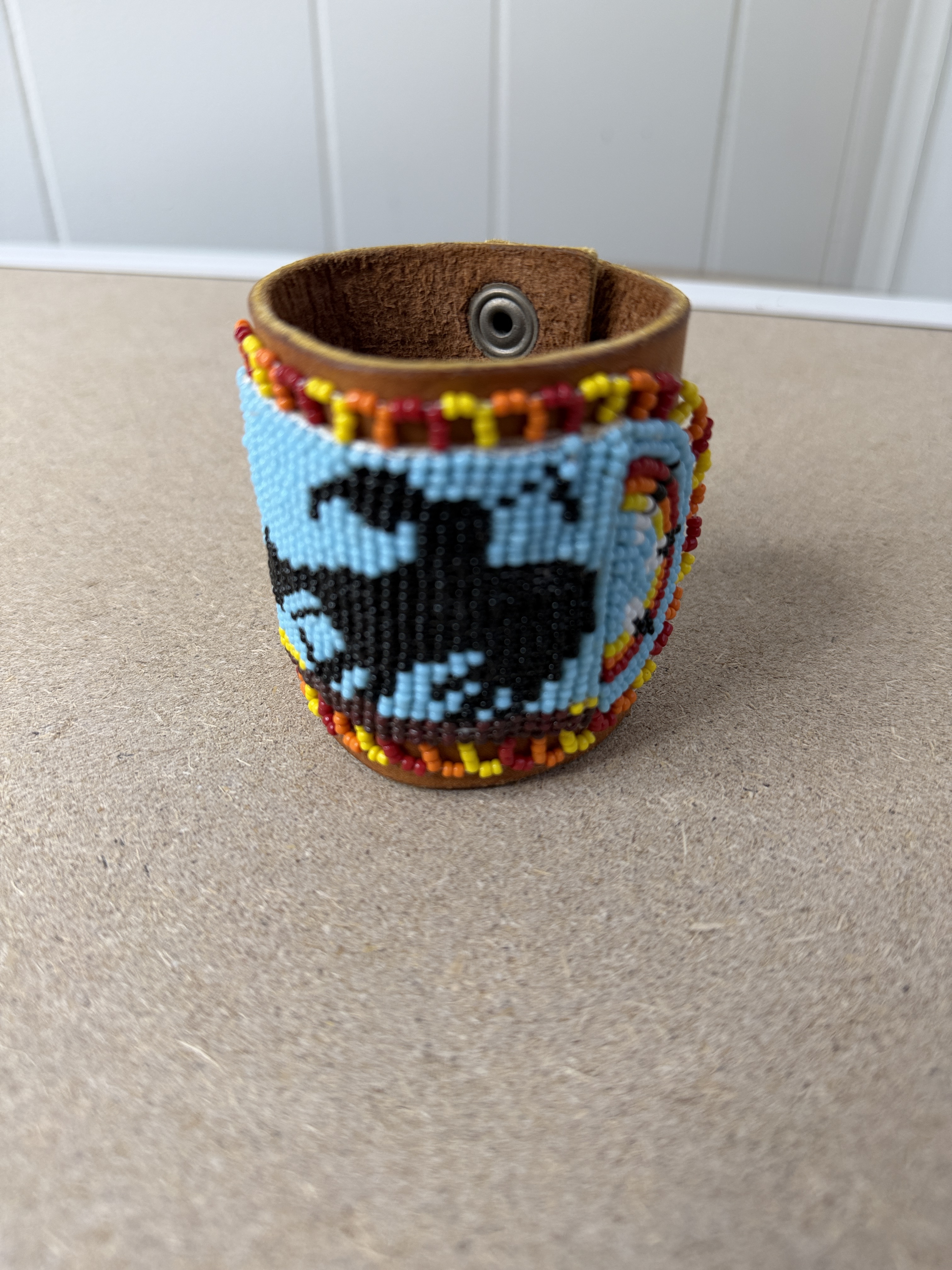 Native American Seed Beaded Leather Bracelet