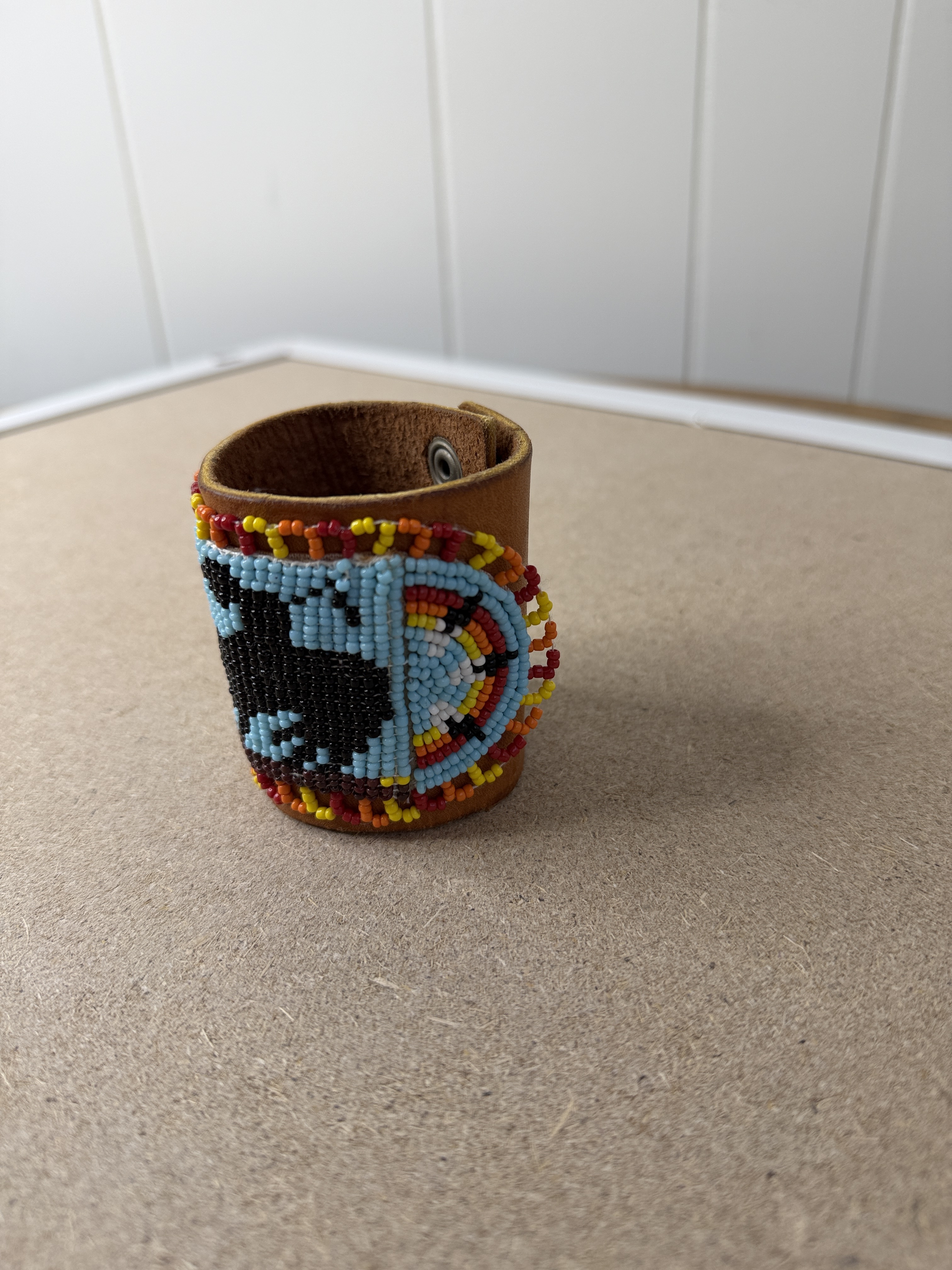 Native American Seed Beaded Leather Bracelet