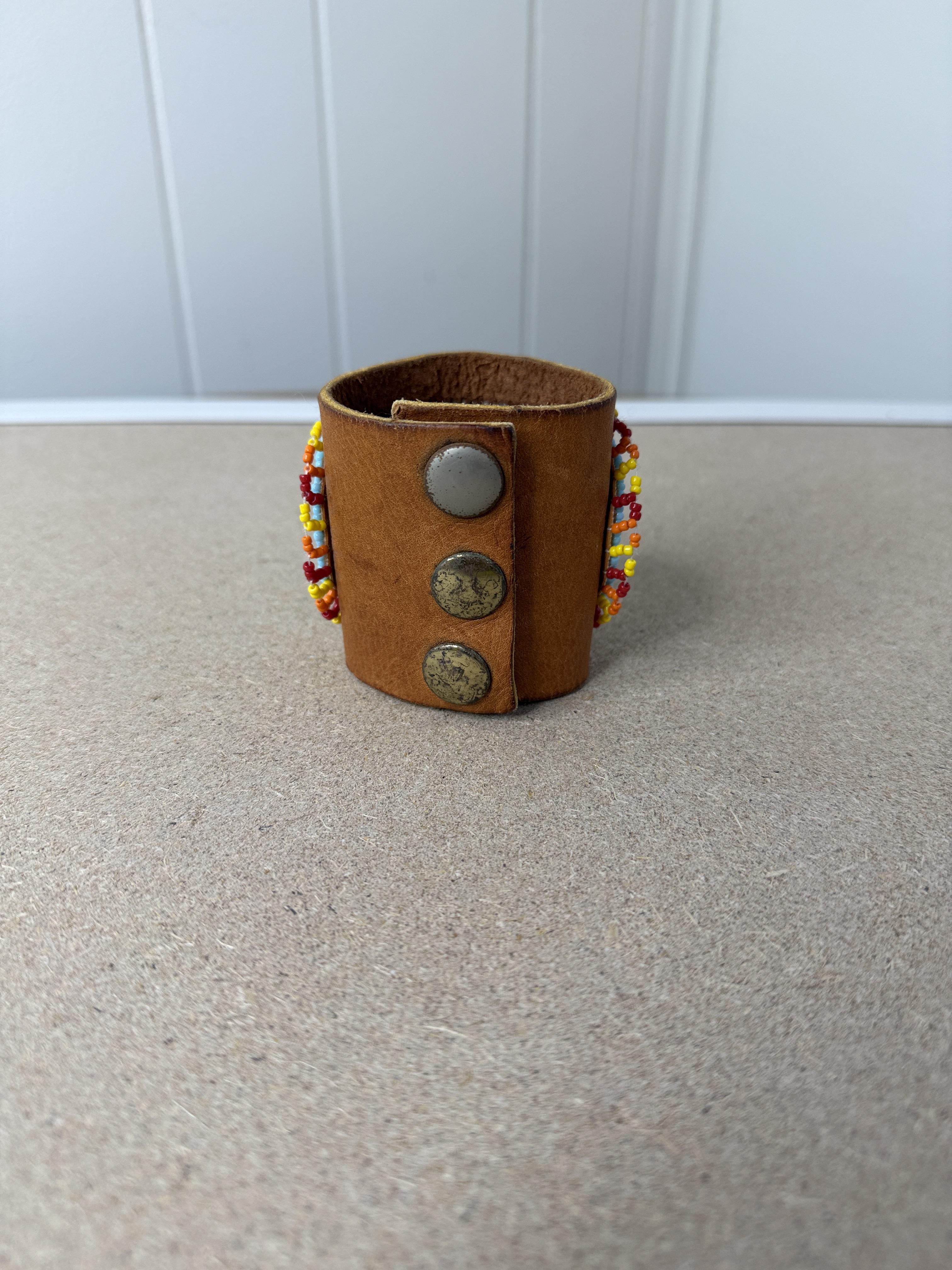 Native American Seed Beaded Leather Bracelet