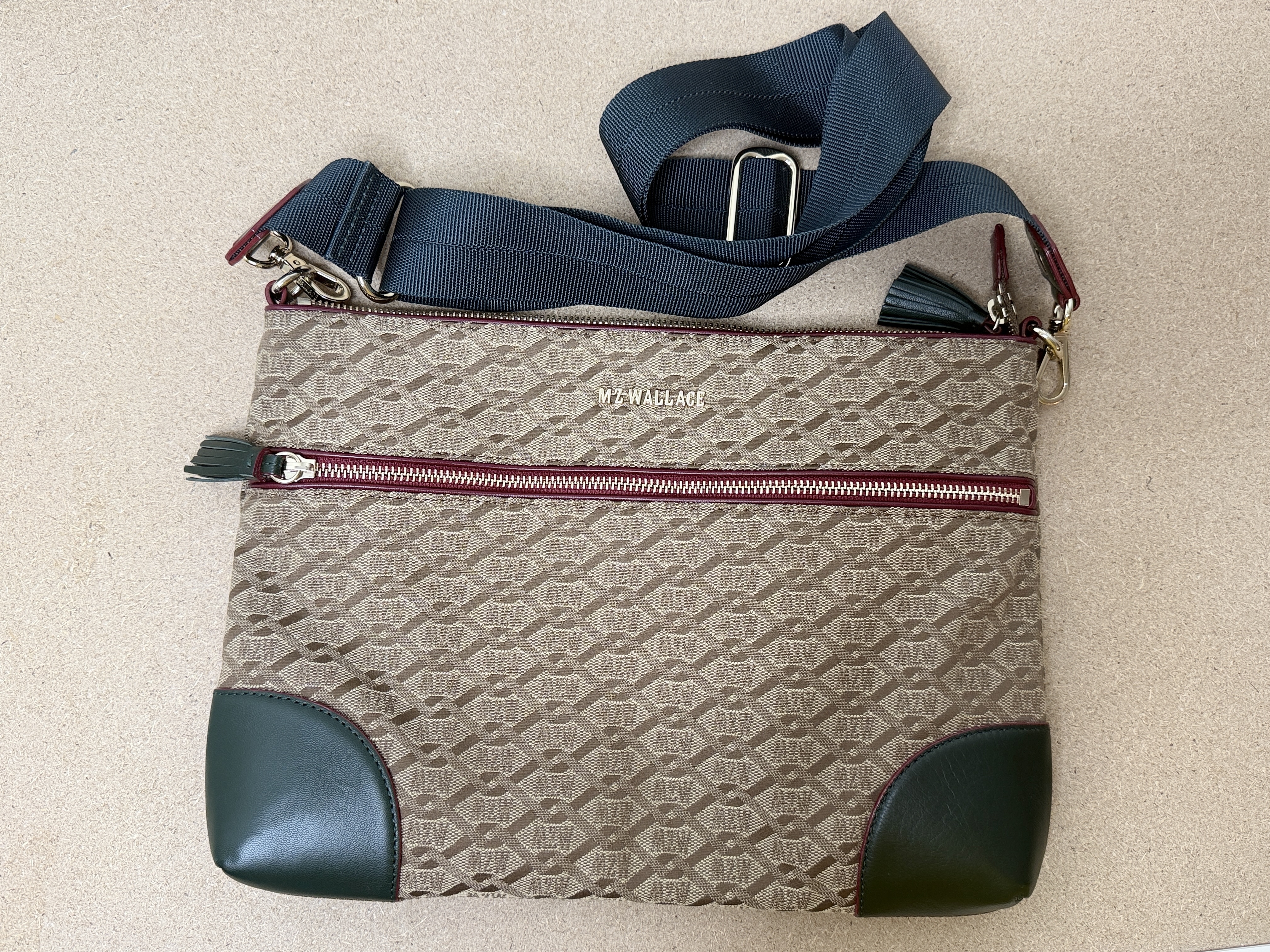 MZ Wallace Crosby Medium Crossbody Bag - Brown In Ivy Logo Jacquard