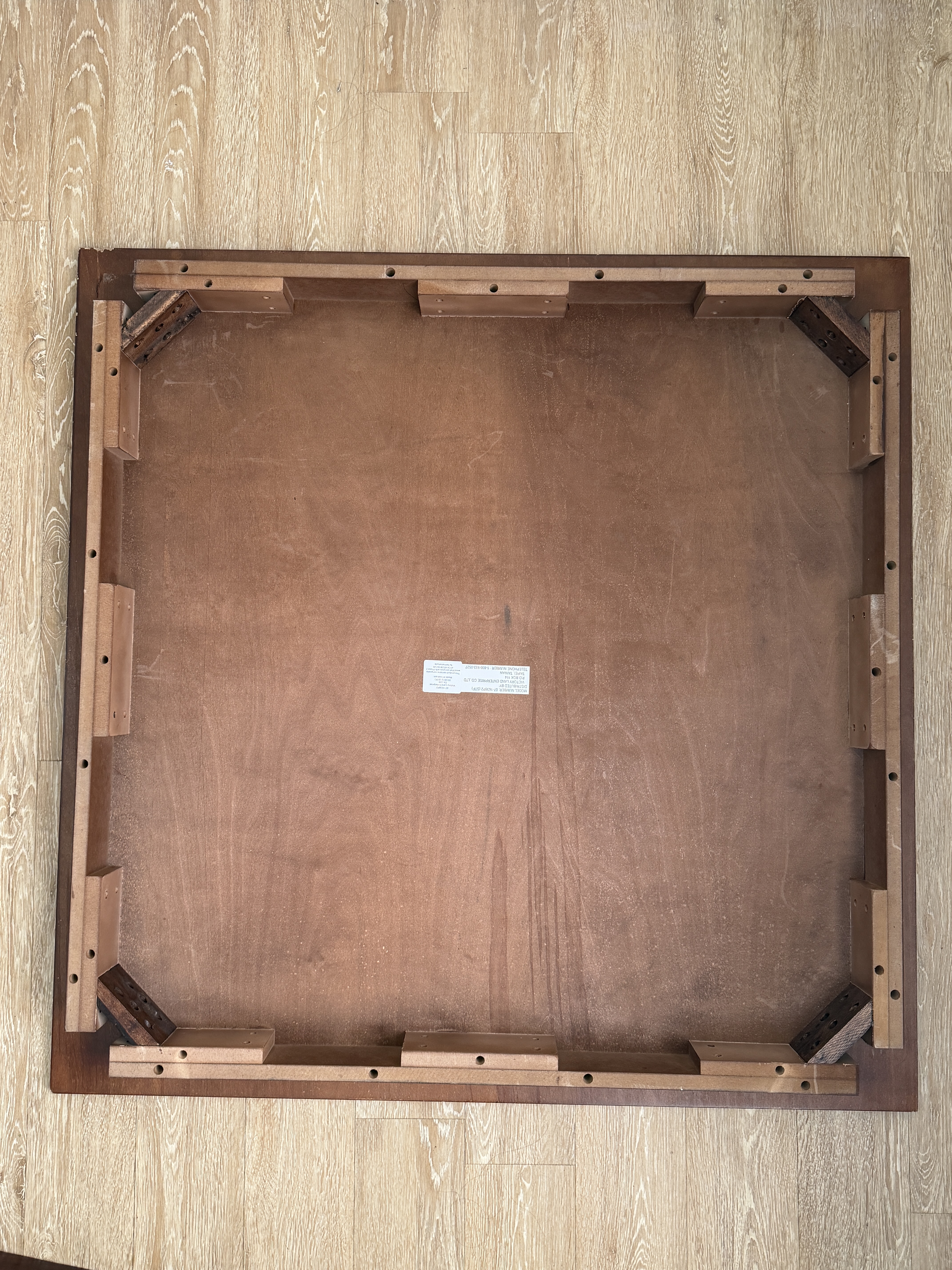 Dark composite wood square table with 2 tall chairs