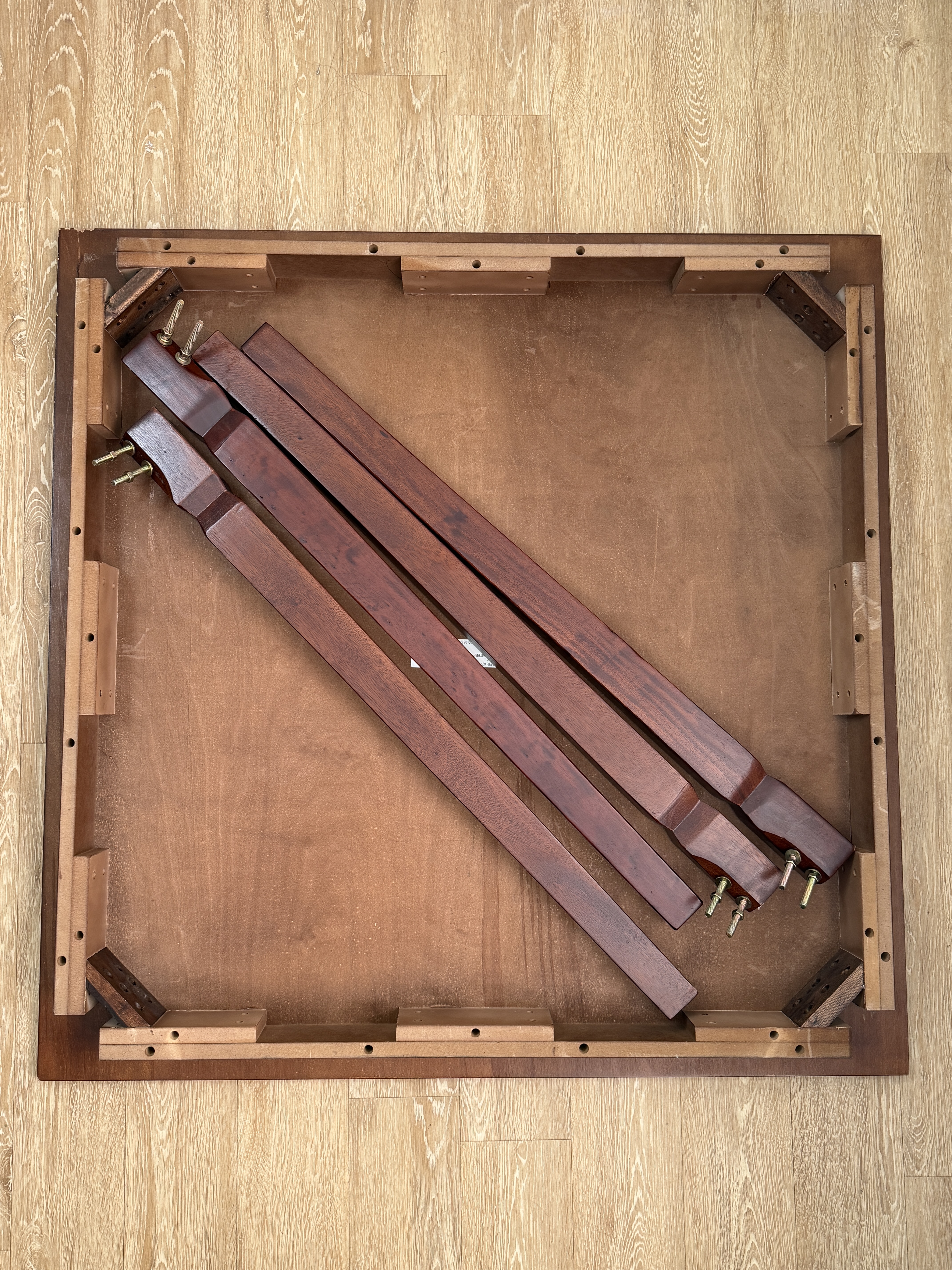 Dark composite wood square table with 2 tall chairs